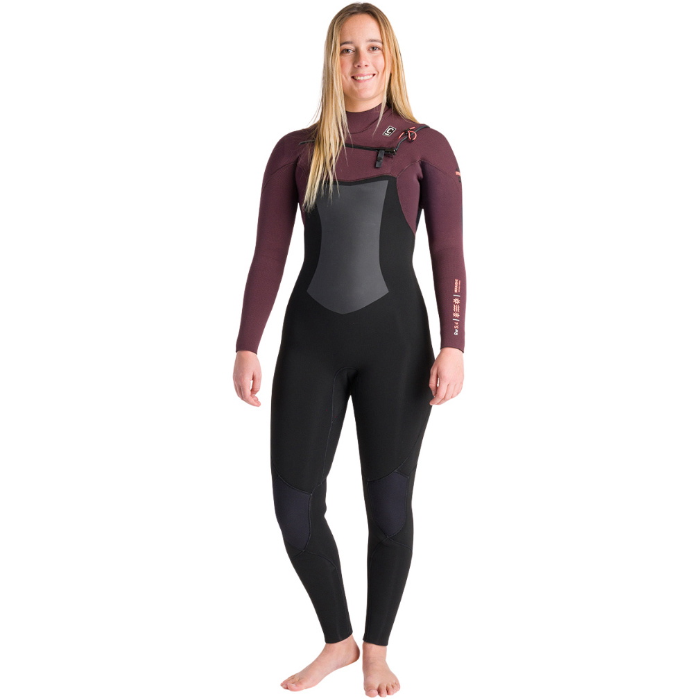 2025 C-Skins Mujer Nuwave Rewired 5/4mm Chest Zip Neopreno C-NRW54WCZ - Raven Black / Rust X / Coral